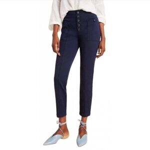Anthropologie Bryson Tapered Button Fly Ankle Trouser Pants Navy 8